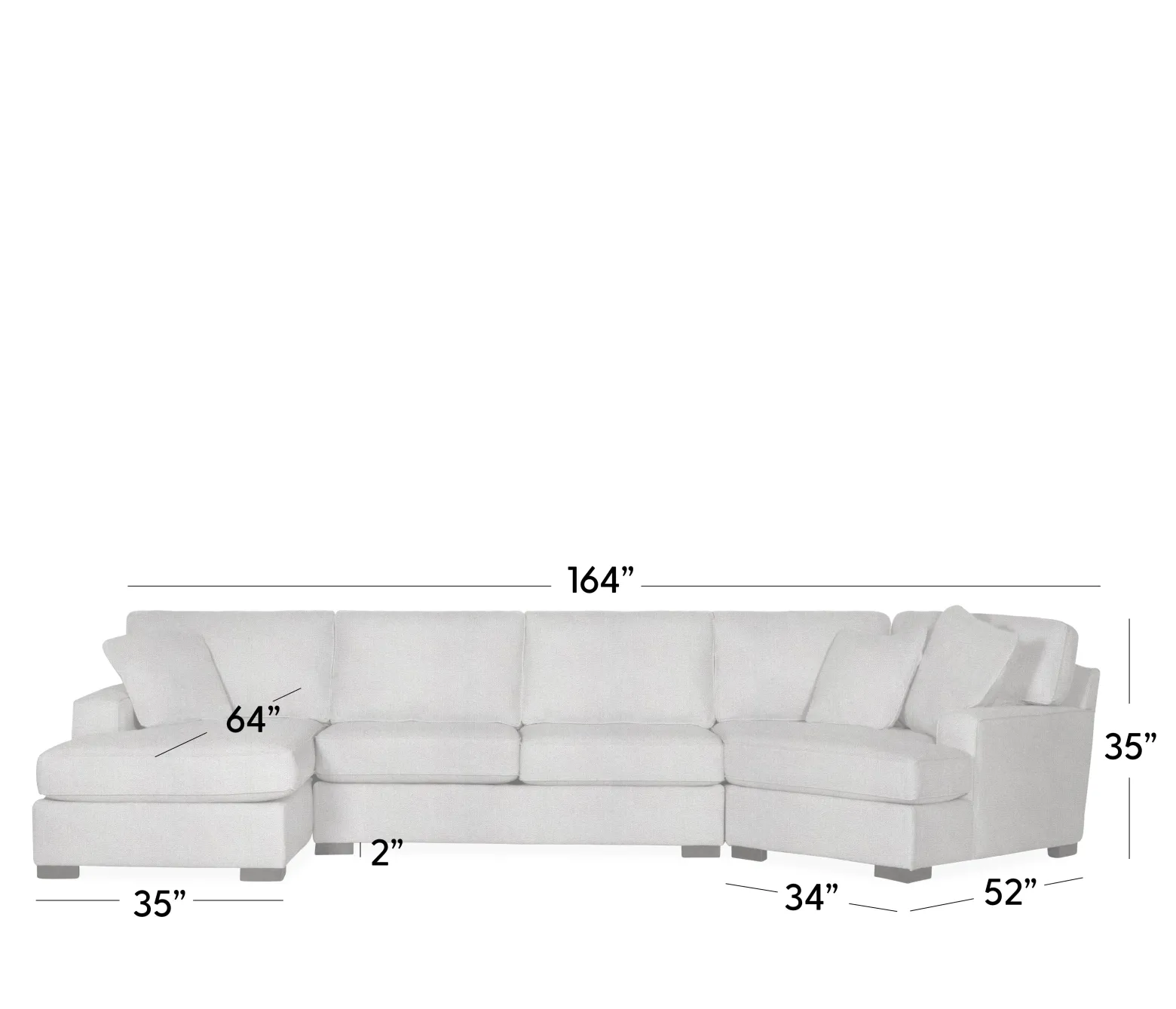 Bedford 3-Piece Sectional - LHF Chaise, Armless Apt. Sofa, RHF Cuddler