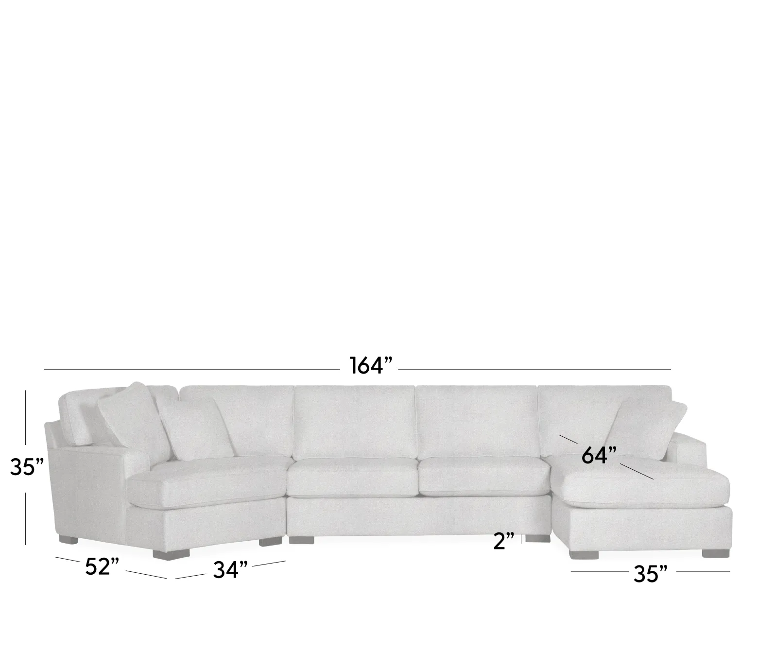 Bedford 3-Piece Sectional - RHF Chaise, Armless Apt. Sofa, LHF Cuddler