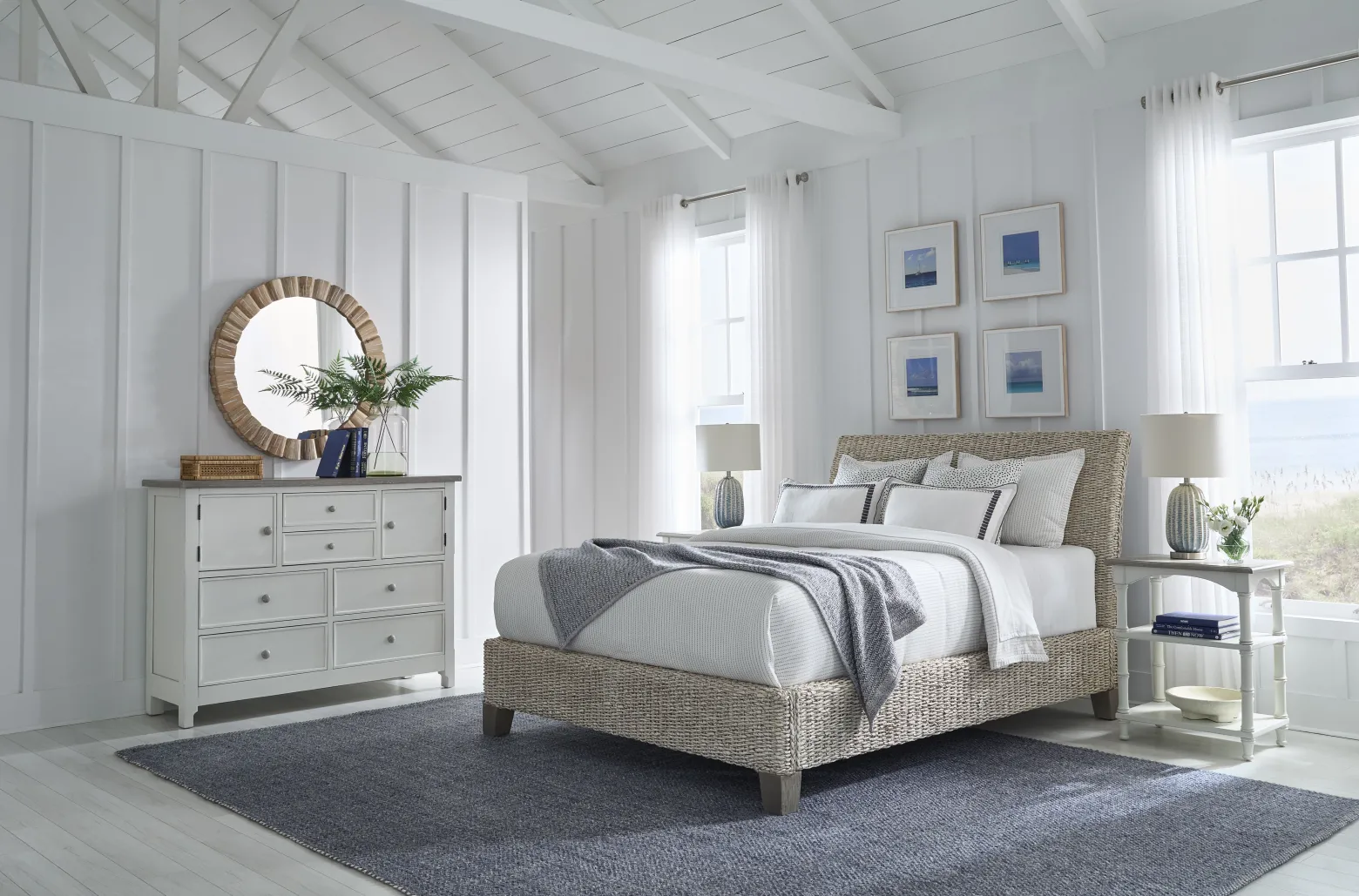 Catalina King Woven Platform Bed - White Wash