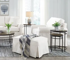 Fairbanks Slipcover Ottoman - White