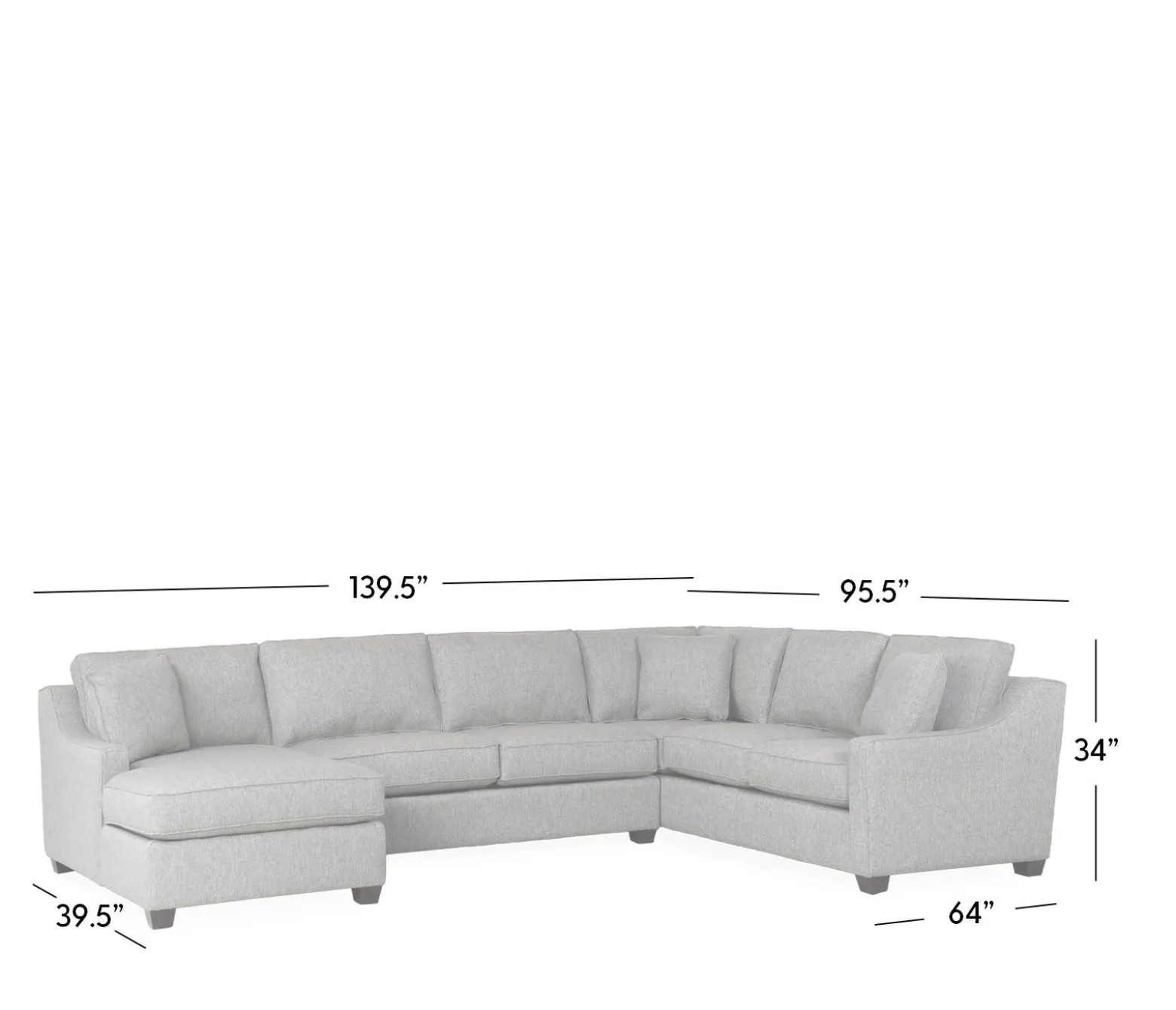 Twilight 3-Piece Sectional RHF Sofa w/ Armless Apt. Sofa, LHF Chaise